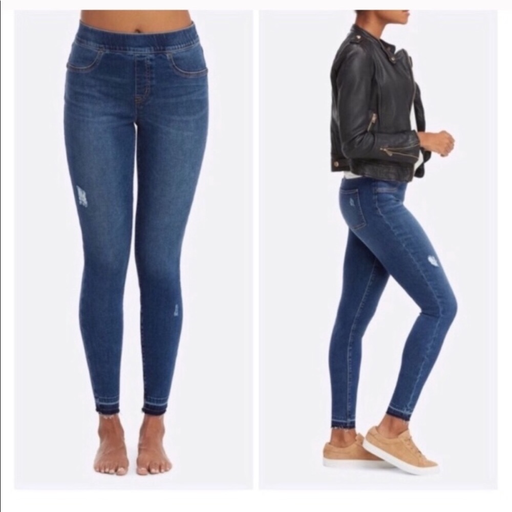 • Spanx • Distressed Skinny Leg Jeans Small Blue Pull On